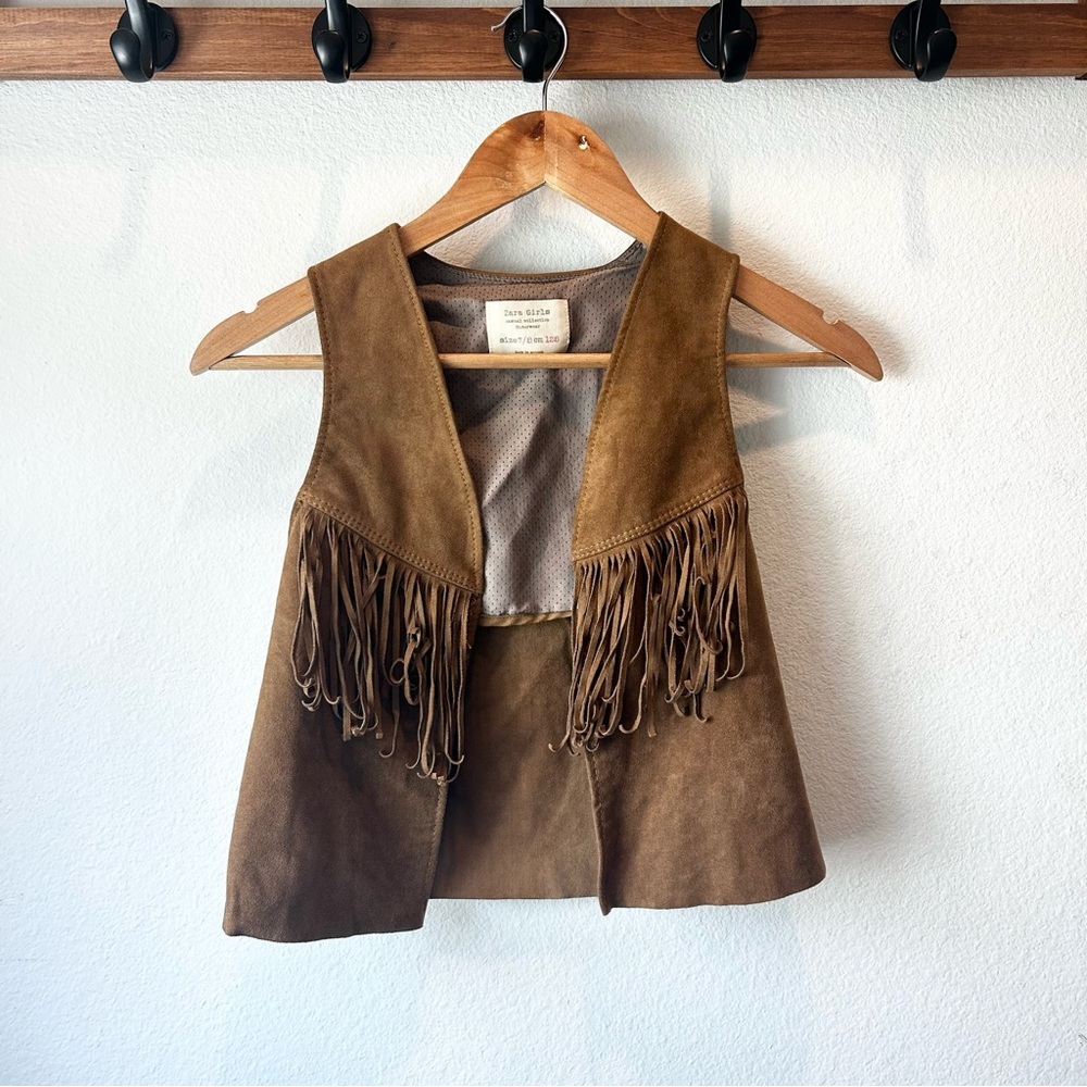 Zara Girls Brown Suede Fringe Vest